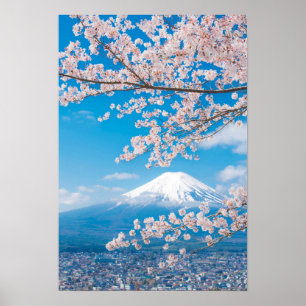 Poster View of Mount Fuji with Cherry Blossoms