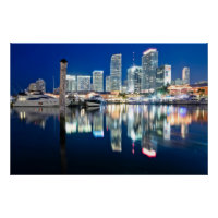 View of skyline with reflection in water, Miami