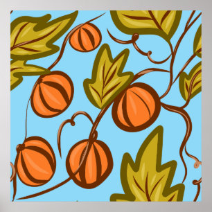 Poster Vignes de citrouille d'automne dessinées à la main