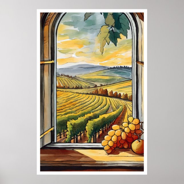 Poster Vignoble à travers la fenêtre Automne / Automne Po (Devant)