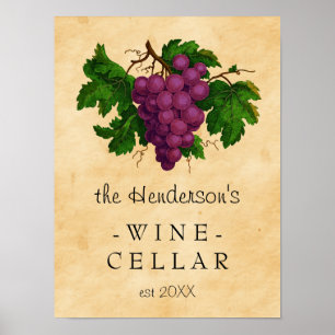 Poster Vignoble vintage   de raisins de cave personnalis