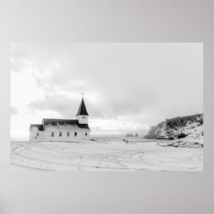 Poster Vík i Myrdal Church noir et blanc