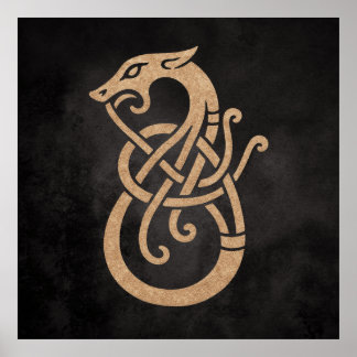 Poster Viking Dragon Knot - Ancien Norse Symbole sur Noir