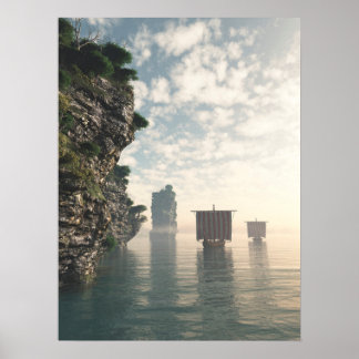 Poster Viking Longships dans des eaux inconnues