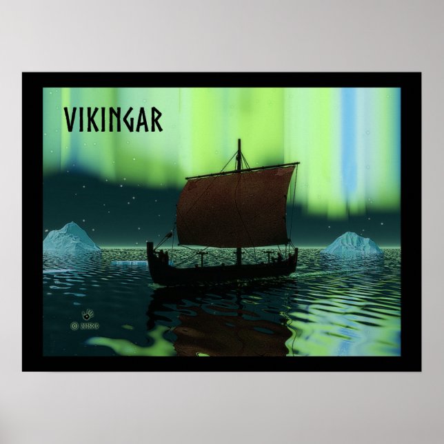 Poster Viking Navire Et Lumières Du Nord (Devant)