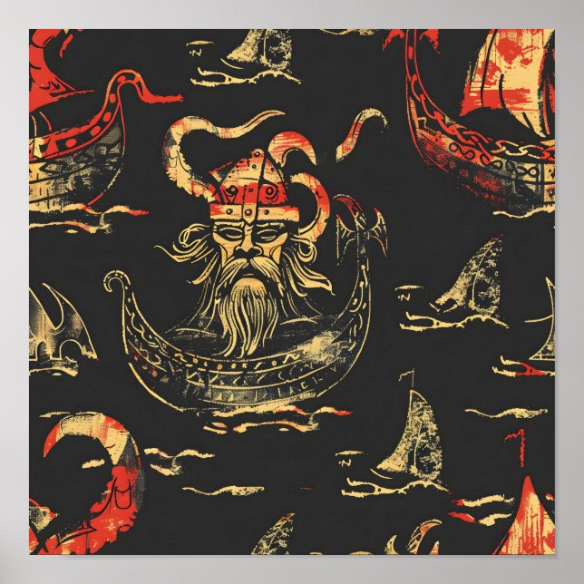 Poster Viking Theme Ocean Scene (Devant)