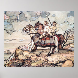 Poster Vikings estoniens à cheval, aquarelle