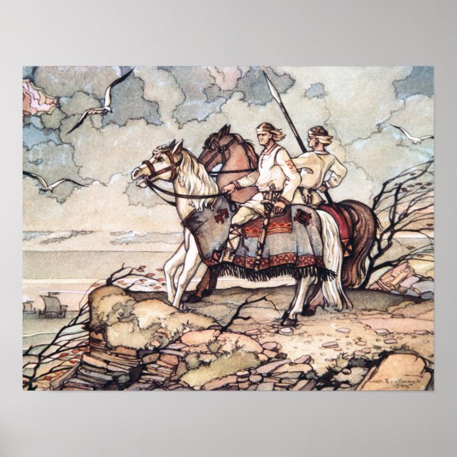 Poster Vikings estoniens à cheval, aquarelle (Devant)