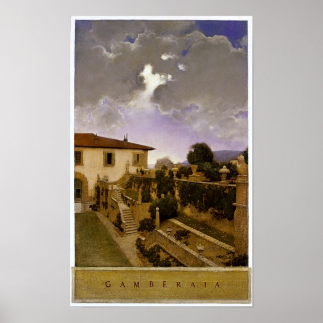 Poster Villa Gamberaia, Settignano par Maxfield Parrish (Devant)