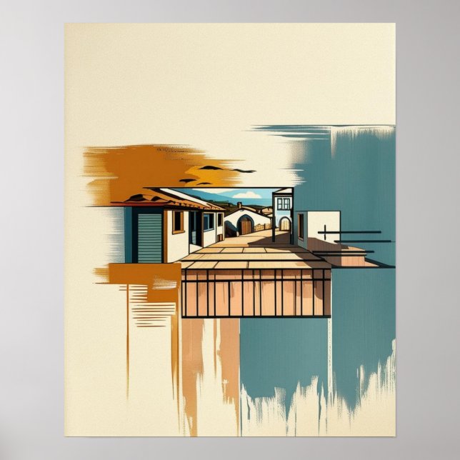 Poster Villa méditerranéenne Vintage (Devant)