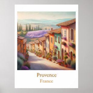 Poster Village calme Provence en aquarelle