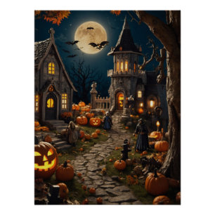 Poster Village Citrouille d'Halloween