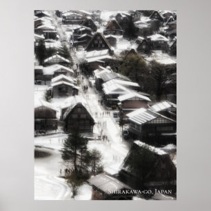 Poster Village de neige de Shirakawago destination de voy