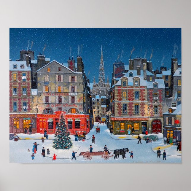 Poster Village de Noël victorien vintage (Devant)