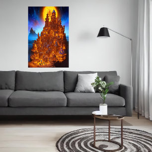 Poster Village de pain d'épices la nuit   Art AI