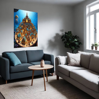Poster Village de pain d'épices sous la mer | Art AI