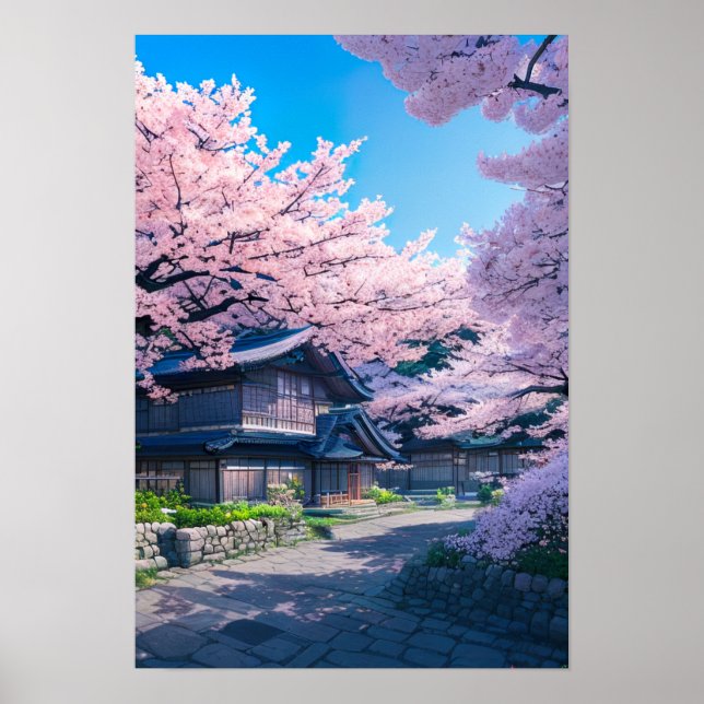 Poster Village de Springtime au Japon (Devant)