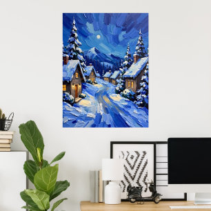 Poster Village d'hiver Lune