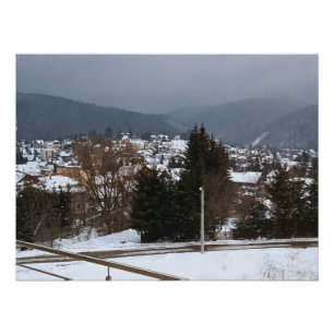 Poster Village d'hiver panoramique - Paysage rural Rouman