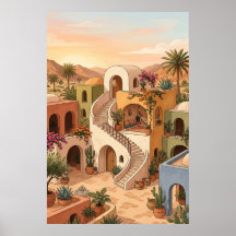 Village du désert au coucher du soleil - Maisons c