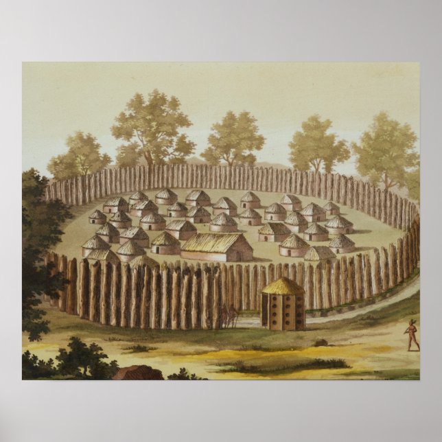 Poster Village d'une tribu indigène en Floride, engrave (Devant)