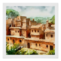 VILLAGE EN BRIQUE D'ARCHITECTURE ANCIENNE COULEUR 