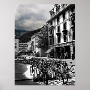 Poster Village européen noir et blanc