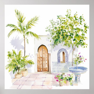 Poster Village marocain Watercolor Boho