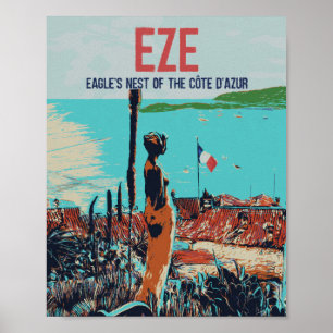 Poster Village méditerranéen Eze Côte d'Azur France