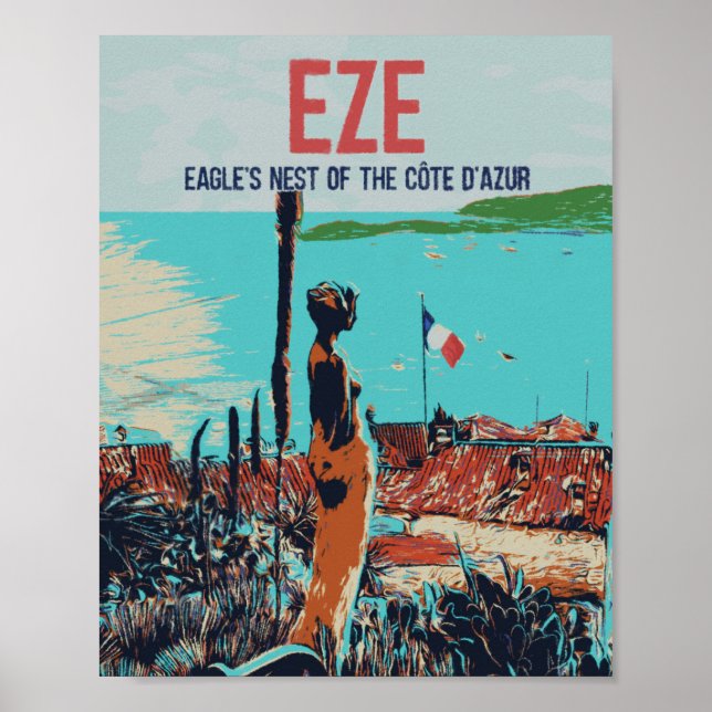 Poster Village méditerranéen Eze Côte d'Azur France (Devant)