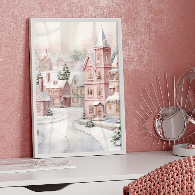 Poster Village rose Noël Wonderland Neige (Créateur téléchargé)