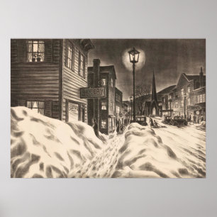 Poster Village Street dans une nuit d'hiver