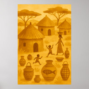 Poster Village traditionnel africain – Patrimoine tribal