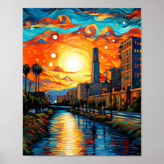 Poster Ville au coucher du soleil ; Vincent Van Gogh Styl