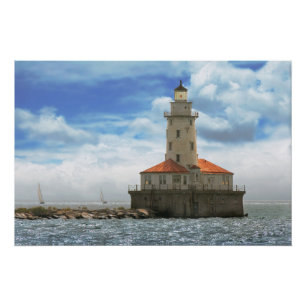 Poster Ville - Chicago IL - phare du port de Chicago