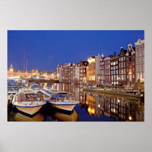 Poster Ville d'Amsterdam par nuit