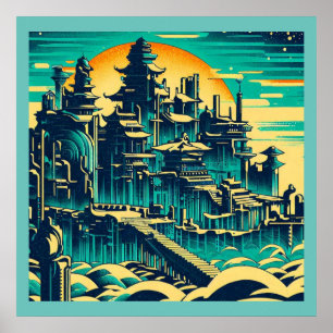Poster Ville d'Atlantis 1 - Style boisé