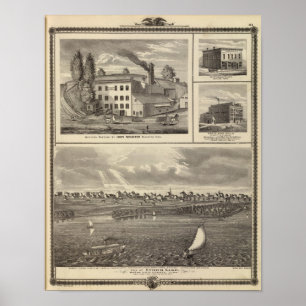 Poster Ville de la brasserie de lac storm, bâtiment de