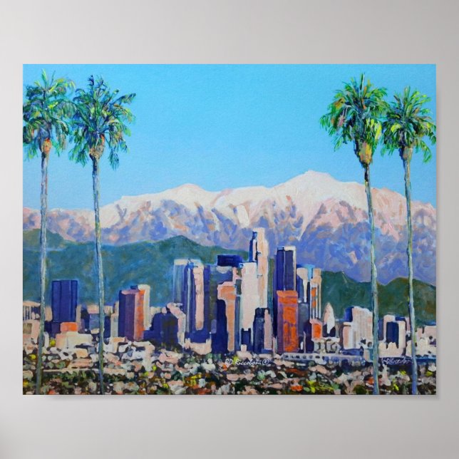 Poster Ville de Los Angeles California Skyline et Mountai (Devant)