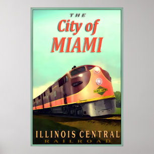 Poster Ville de Miami Illinois Central Railroad Nouvelle 