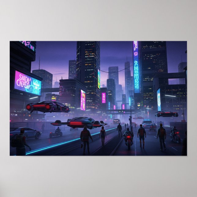 Poster Ville de Neon Cyberpunk (Devant)