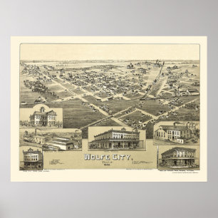 Poster Ville de Wolfe, carte panoramique de TX - 1891
