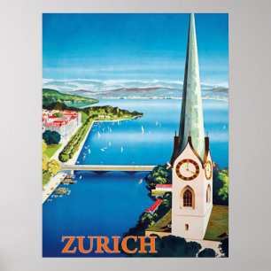 Poster Ville de Zurich, Suisse, vue régionale sur tour de