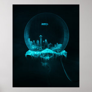 Poster Ville d'imaginaire dans un Snowglobe avec un