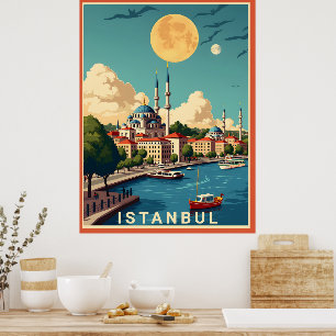 Poster Ville d'Istanbul avec Pleine lune