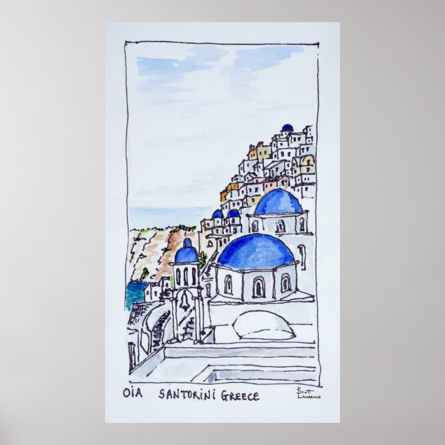 Poster Ville d'Oia | Île de Santorin, Grèce (Devant)