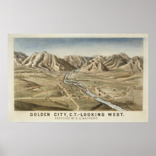 Poster Ville d'or, carte panoramique de vue d'oeil