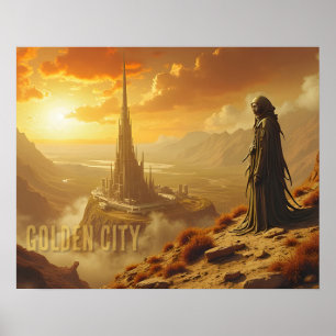 Poster Ville dorée Art Fantastique Sci-Fi Futuriste