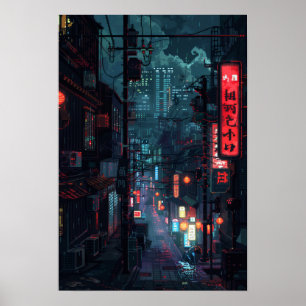 Poster Ville futuriste de Cyberpunk à Tokyo dans les bars