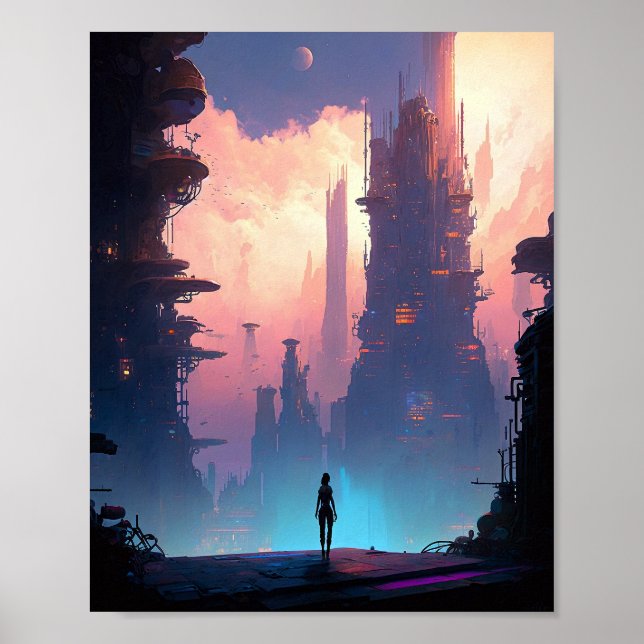 Poster Ville futuriste de science-fiction (Devant)